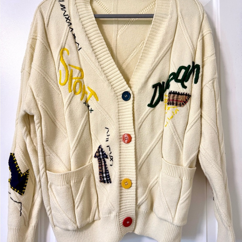 Cream Cardigan with Multicolor Buttons